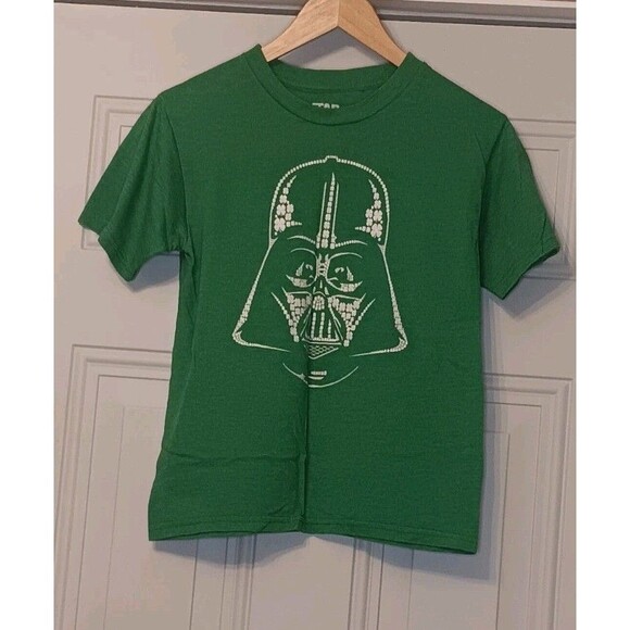 Star Wars Kids T-Shirt Size LG Green Darth Vader Logo 4 Leaf Clover - Picture 1 of 3